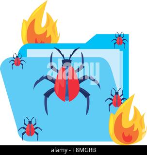 folder fire cybersecurity data protection vector illustration Stock ...