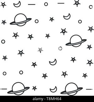 pattern of saturn planets with moons and stars vector illustration design Stock Vector