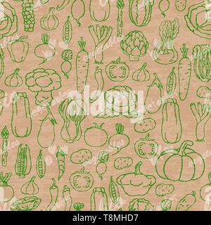 Seamless pattern with vegetables on beige background. Vector illustration for your design Stock Vector