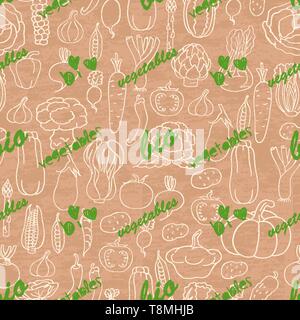 Seamless pattern with vegetables on beige background. Vector illustration for your design Stock Vector