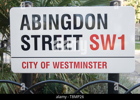 London, United Kingdom - 11 October 2018; Abington street, street sign in London, a street close the the houses of Parliament and the college green a  Stock Photo