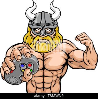 Viking Gamer Gladiator Warrior Controller Mascot Stock Vector