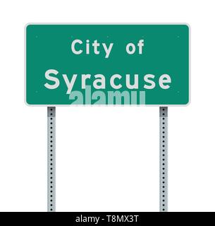 Vector illustration of the City of Syracuse green road sign Stock Vector