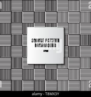 Abstract black and white mosaic of squares with vertical and horizontal lines pattern lattice background and texture. Vector illustration Stock Vector
