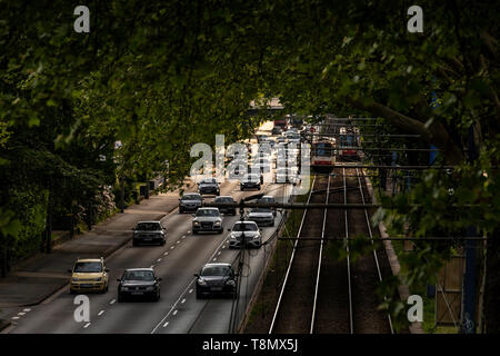 Views of the flowing traffic on the Bundesstrasse 1 in Dortmund Stock Photo