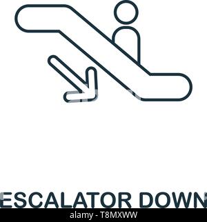 Escalator Down icon. Thin line outline style from shopping center sign icons collection. Premium escalator down icon for design, apps, software and mo Stock Vector