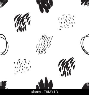 Vector seamless pattern. Abstract background with brush strokes. Ink painted hand made texture Stock Vector