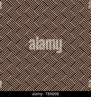 Seamless pattern black and golden diagonal striped linear braids. Stock Vector
