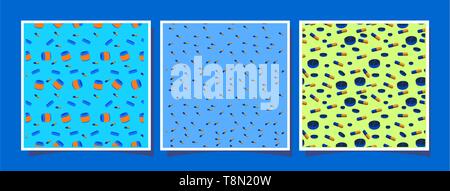 A set of cards with seamless patterns on the medical theme. Tiles with pastille, pills, vitamins. A jar of medicine. Concept on various backgrounds. V Stock Vector