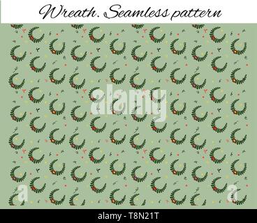 Seamless pattern with decorative wreaths and confetti. Cute drawing in the style of a sketch. Vector illustration for sports booklet. Backdrop for Stock Vector