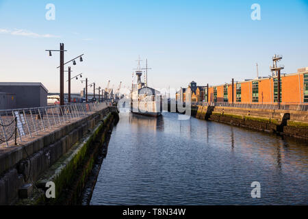The WW1 ship HMS Caroline, Alexandra Dock, Belfast, Titanic Quarter Stock Photo