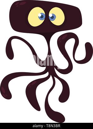 Angry cartoon black monster with tentacles. Vector Halloween