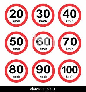 A Set of speed limit traffic signs Stock Vector