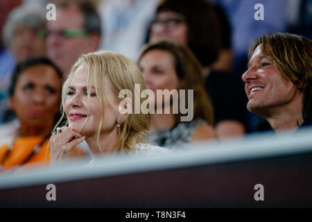 Nicole Kidman with husband Keith Urban watching a match on center court at the 2019 Australian Open. Stock Photo