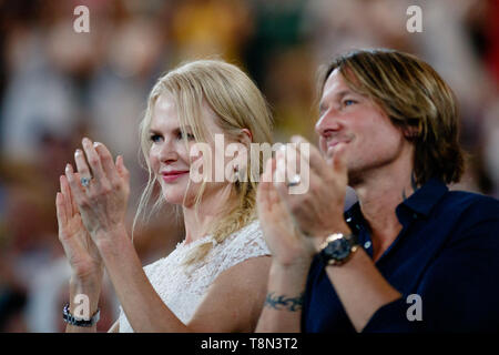 Nicole Kidman with husband Keith Urban watching a match on center court at the 2019 Australian Open. Stock Photo