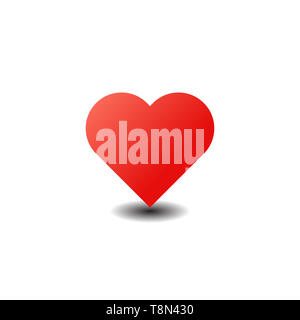 Red Vector Love Heart Illustration. Red Heart Icon Illustration. Flat simple red symbol on white background with shadow Stock Photo
