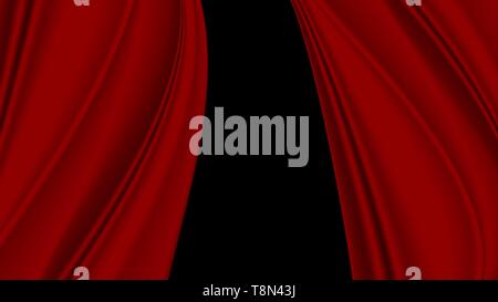 Vector realistic drapery of bright red fabric. Decorative folds of silk isolated on black background. Stock Vector