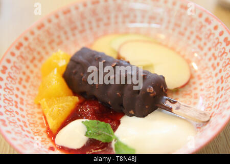 chocolate icecream with fruit Stock Photo