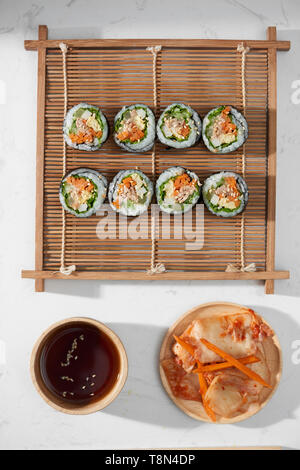 Korean roll Gimbap(kimbob) made from steamed white rice (bap) and various other ingredients Stock Photo