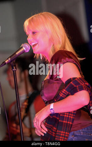 Former Spice Girl, singer Emma Bunton wears a touch of tartan to perform her first Scottish solo gig at The Liquid Rooms, Edinburgh, tonight( Wednesday 12/12/01). Stock Photo