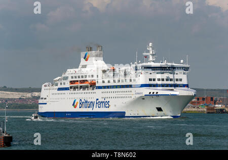 Portsmouth, England, UK> May 2019. Cross channel roro ferry Normandie underway on Portsmouth Harbour bound for Caen Northern France. Stock Photo