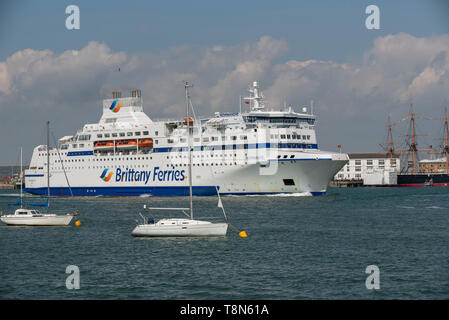 Portsmouth, England, UK> May 2019. Cross channel roro ferry Normandie underway on Portsmouth Harbour bound for Caen Northern France. Stock Photo