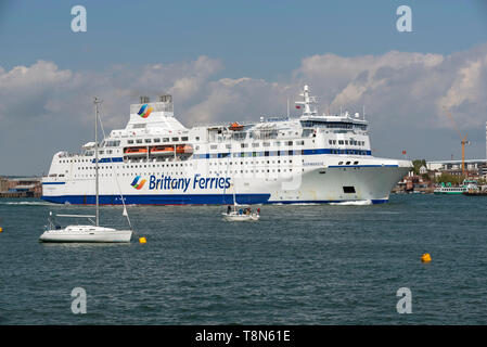 Portsmouth, England, UK> May 2019. Cross channel roro ferry Normandie underway on Portsmouth Harbour bound for Caen Northern France. Stock Photo