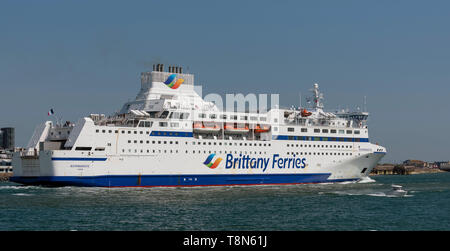 Portsmouth, England, UK> May 2019. Cross channel roro ferry Normandie underway on Portsmouth Harbour bound for Caen Northern France. Stock Photo