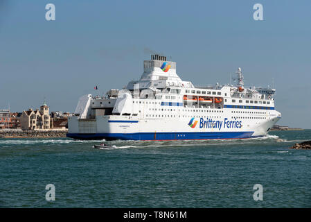 Portsmouth, England, UK> May 2019. Cross channel roro ferry Normandie underway on Portsmouth Harbour bound for Caen Northern France. Stock Photo