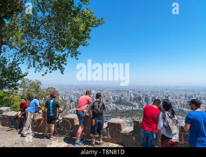 View over the city from the summit of Cerro San Cristóbal (San Cristóbal Hill), Santiago, Chile, South America Stock Photo