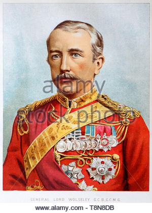 General Lord Wolseley portrait, 1833 – 1913, was a British Army officer, colour illustration from 1884 Stock Photo