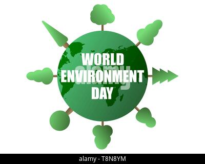 World environment day. Green planet and trees isolated on white background. Eco poster. Vector illustration Stock Vector