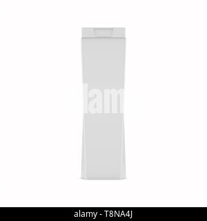 Plastic non-transparent shampoo bottle, front view. Isolated on white background, 3D render. Stock Photo