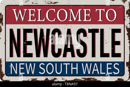 welcome to newcastle australia rusty plaque sign Stock Vector