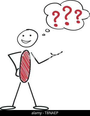 Cartoon confused stick man with big question mark Stock Vector