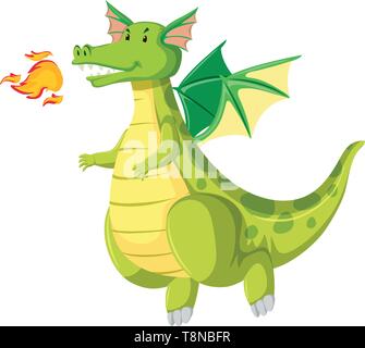 green fire breathing dragon illustration Stock Vector