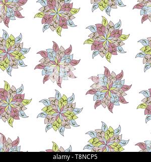 Abstract seamless pattern of mandalas on white background Stock Vector