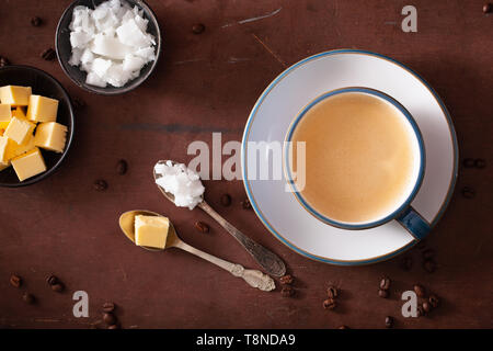 bulletproof coffee, keto paleo drink blended with butter and coconut oil Stock Photo