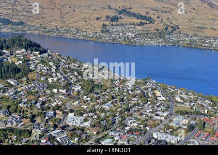 Aerial view of Queenstown from the skyline hill top, a view from gondola.