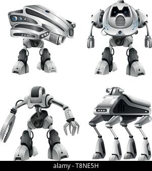 Set of different robots illustration Stock Vector