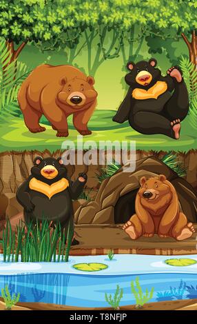 Bears in jungle scene illustration Stock Vector Image & Art - Alamy