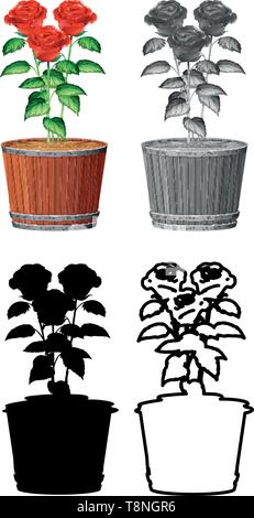 Set of rose in pot illustration Stock Vector