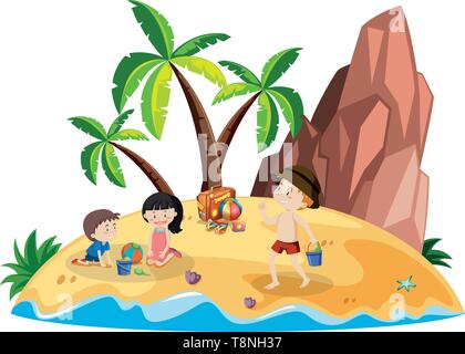People on beach island illustration Stock Vector