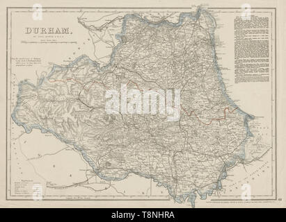 COUNTY DURHAM antique map. Sunderland Hartlepool. Railways. DOWER 1863 old Stock Photo