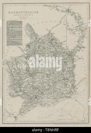 RIVER WYE VALLEY and MONMOUTHSHIRE antique county map. Railways. WELLER 1863 Stock Photo