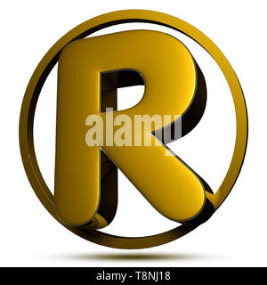 Letter R 3d gold 3D rendering on white background.(with Clipping Path). Stock Photo