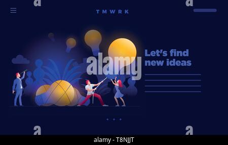 Business people meeting and brainstorming and search, find and hunt new ideas, solutions and opportunities.  Vector concept web site main page design  Stock Vector