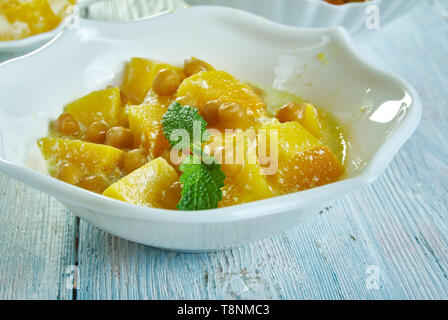 Chickpea and squash coconut curry, great healthy, vegetarian midweek meal. Stock Photo