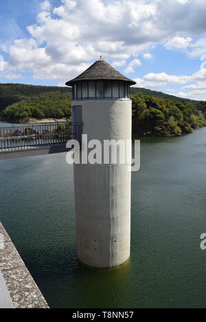 Urft Dam outlet tower Eifel National Park Germany reservoir nature Stock Photo