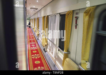 Soft sleeper aisle of Z type high-speed train Beijing - Harbin Stock Photo